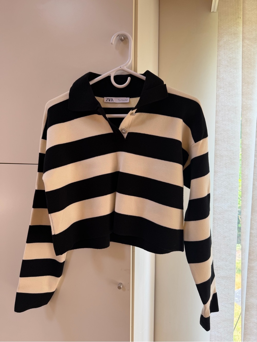 Zara Black and Whote Striped Polo Sweater